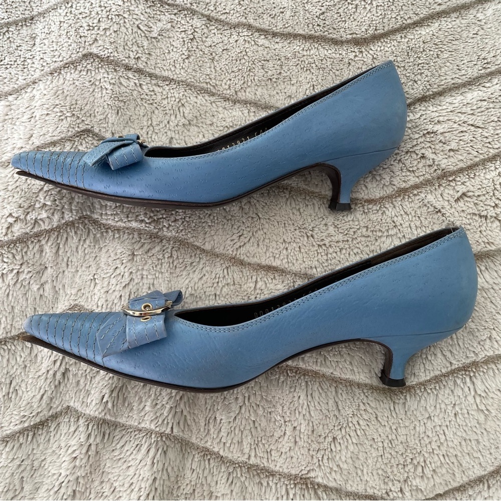 Ferragamo Vintage Baby Blue Kitten Heels with Front Buckle - Picture 8 of 13